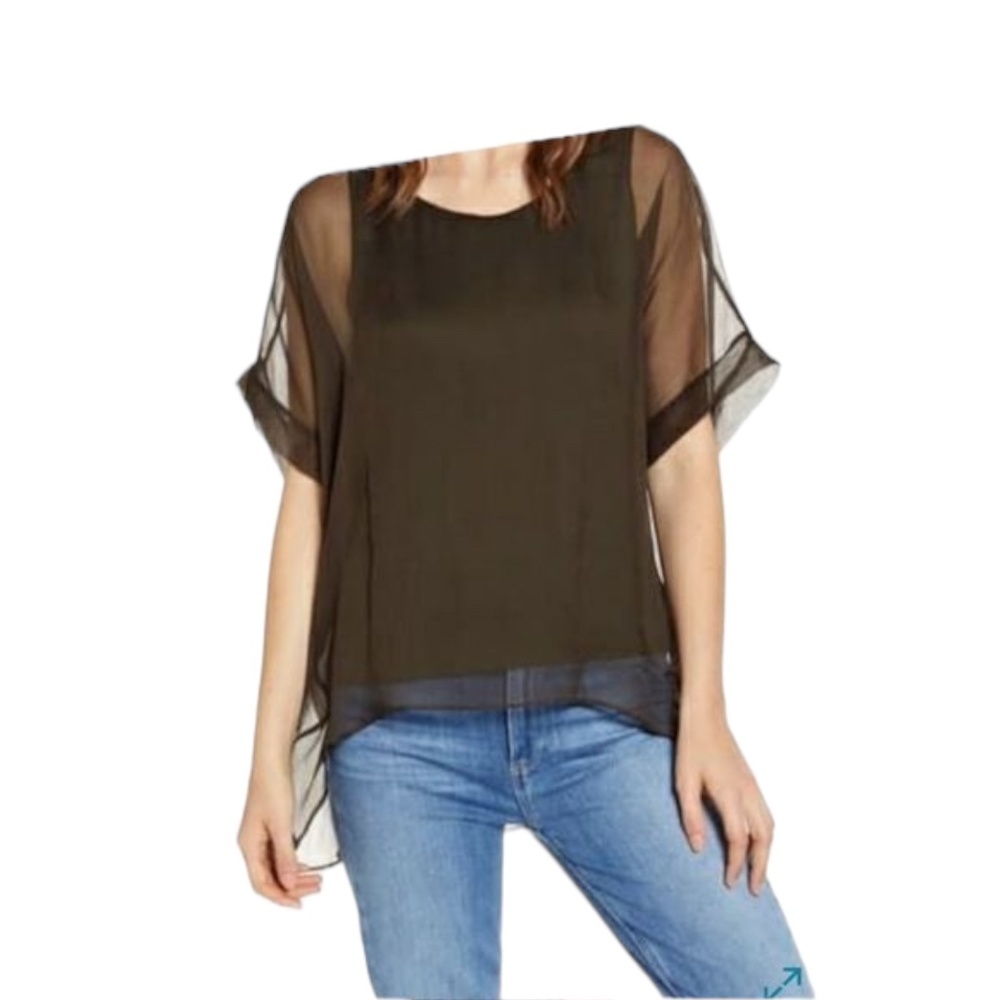 Bailey 44‎ HABITAT sheer silk top High-low size XS Xsmall Dolman Sleeve